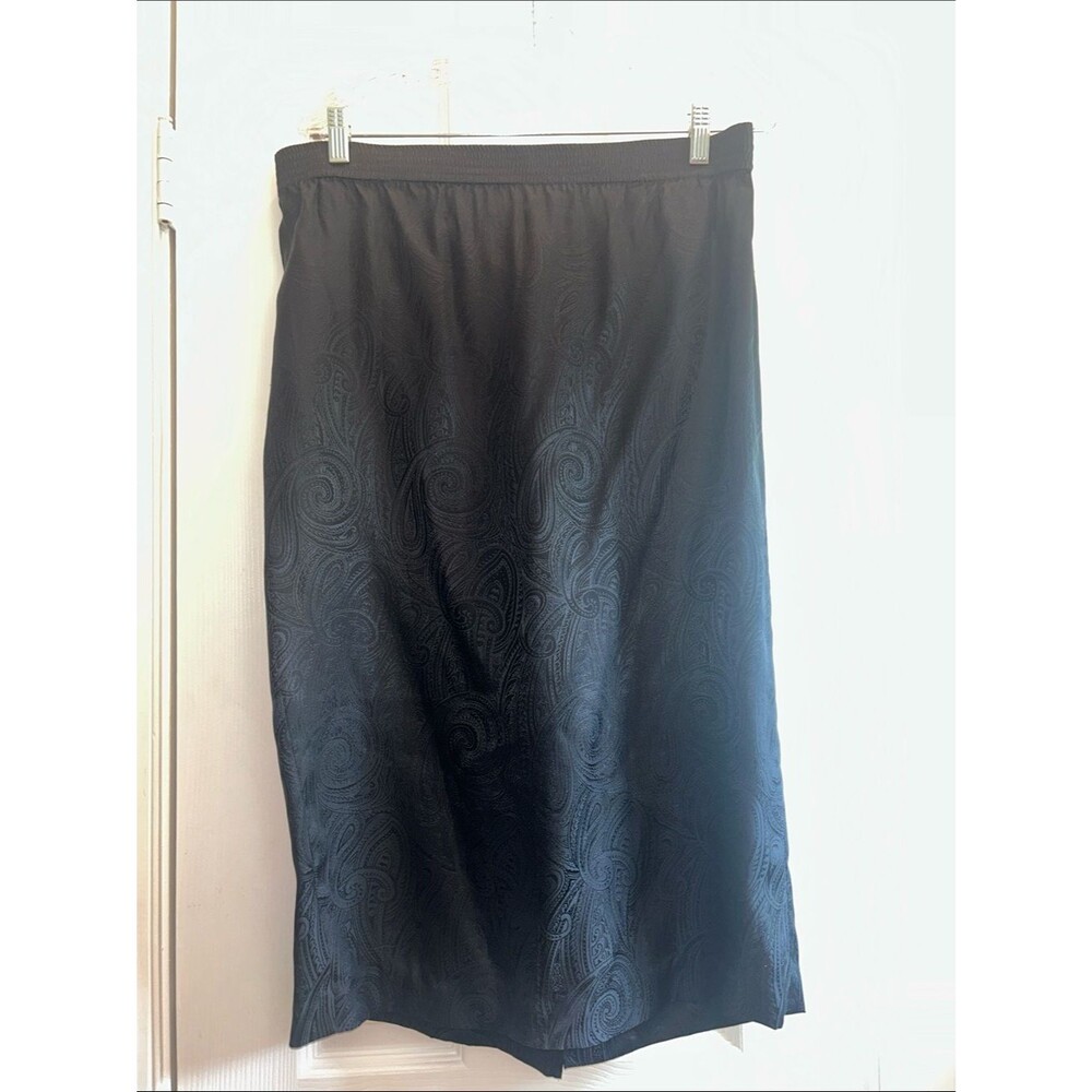 Adrianna Papell 100% Silk Vintage Black Paisley Jacquard Midi Skirt Size 6